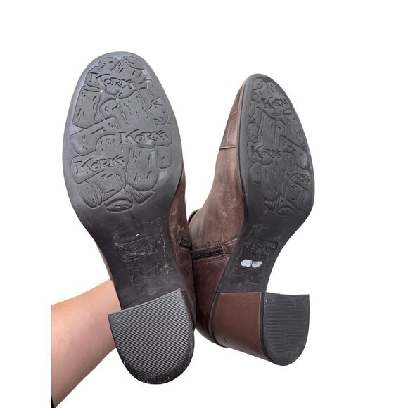 Korks Women's Hanska Booties in Dark Brown Leather Buckle Heeled Distressed 9.5 - Picture 10 of 11